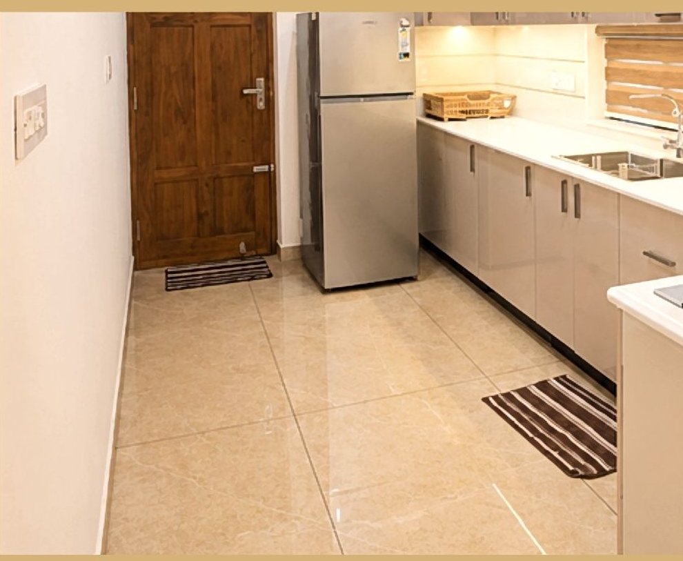 Modular kitchen with refrigerator, hob and sink